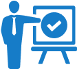 teacher is teaching on board and checked mark